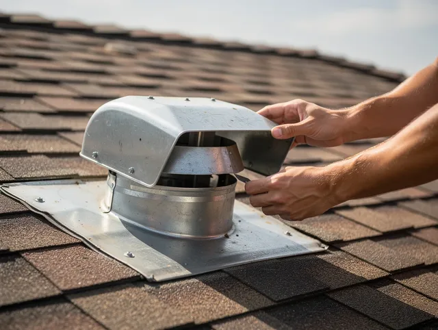 Sierra Madre Dryer Vent Cleaning certified technician safely cleaning a roof-mounted dryer vent in Sierra Madre