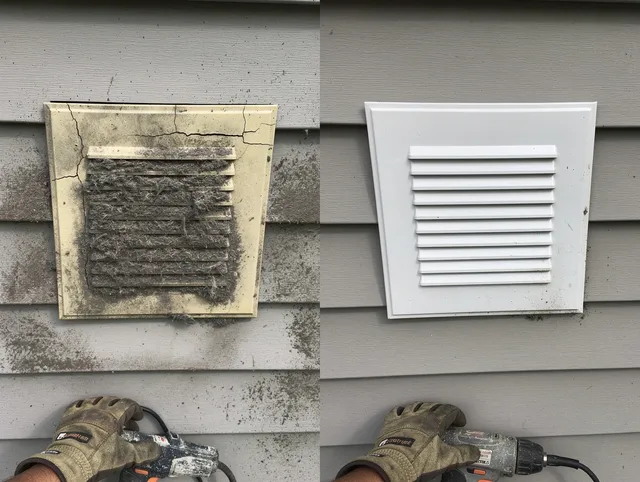 Sierra Madre Dryer Vent Cleaning technician installing high-quality dryer vent cover at a residential property in Sierra Madre